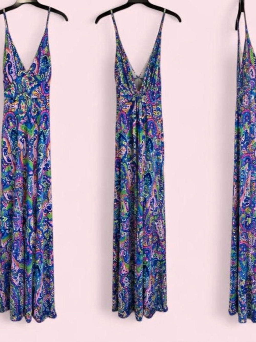 Blue Multicolored Paisley Maxi Dress with Tie Up Spaghetti Straps